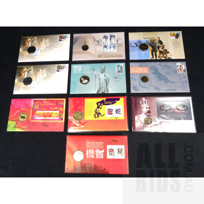 Collection of Ten First Day Covers with Coins Including: Lunar New Year, Scouts and More