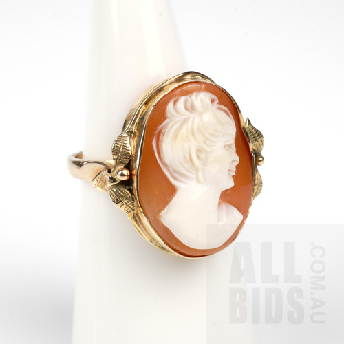 Antique 9ct Yellow Gold Shell Cameo Ring