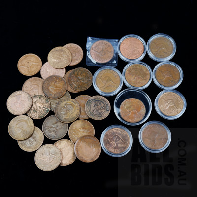Collection of Australian Pennies 1917-1960s Various States