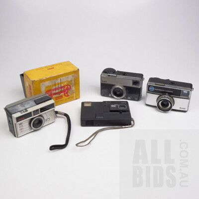 Three Vintage Kodak Instamatic Cameras and One Kodak Disc 2000 Camera