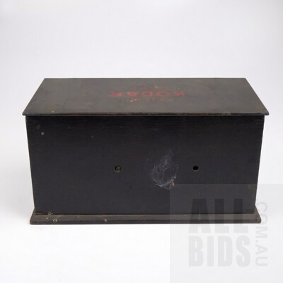 Antique Kodak Wooden Film Tank with Original Winding Handles and Box of The Imperial Dry Plate P.O.P. Blank Postcard Photographic Plates and