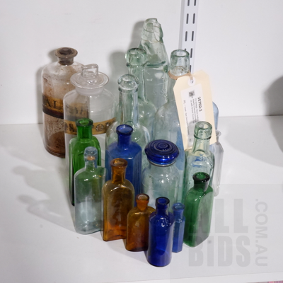 19 Vintage Glass bottles, Mainly Chemist including One with Bristol Screw Top