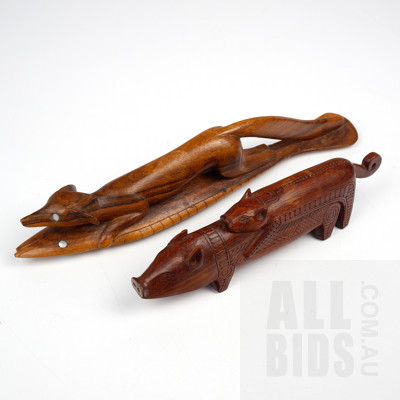 Carved Wooden Pigs from Vanuatu and Carved Rat from Solomon Islands (2)