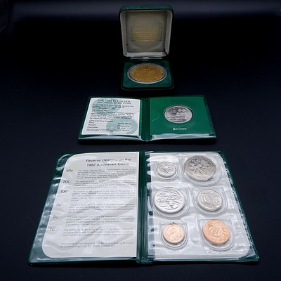 1988 Sterling Silver $10 Uncirculated Coin, 1988 Bicentennial Commemorative Medallion and 1982 XII Commonwealth Games Brisbane Uncirculated Coin Album