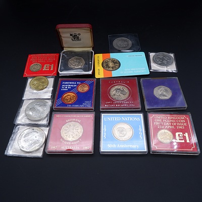 Collection of Cased Coins, Crowns, First Day Issue Pounds and More