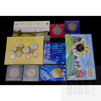 Four New Zealand Commemorative Dollar Coins, RAM 1988 Eight Coin Proof set, 1994 First Day Cover and Coin Set, Sydney 2000 Olympic Coin Collection 3 of 28