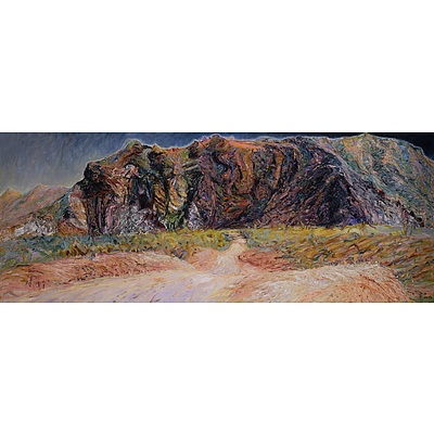 Jenny Sages (born 1933), The Road to Bungle Bungle 1989, Oil on Canvas, 91 x 244 cm