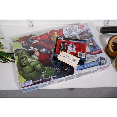 New Marvel Avengers 8 Puzzle Set and Star Wars Salt and Pepper Shakers