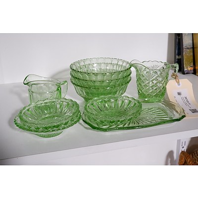 Assorted Vintage Green Depression Glass Pieces