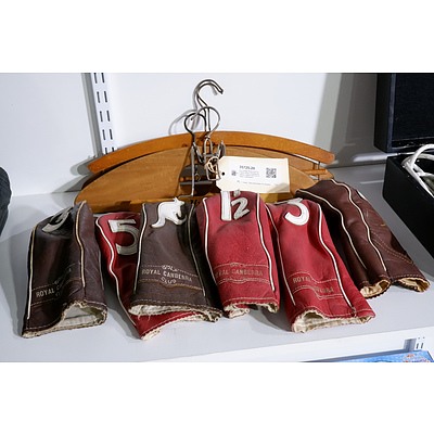 Six Vintage Royal Golf Club Stick Hoods including Kangaroo Leather and Four Vintage Coathangers