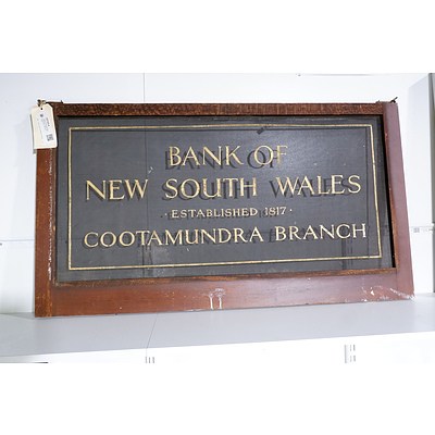 Vintage Cootamundra Bank of NSW Sign - Printed on Metal Flyscreen in Silky Oak Frame