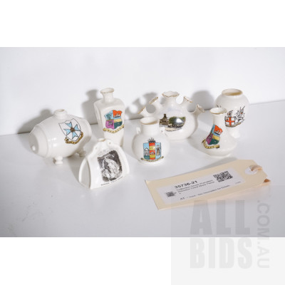 Collection Seven Porcelain Souvenir Crest Ware Pieces