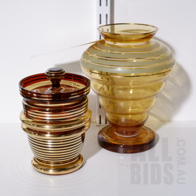 Retro Glass Vase and Glass Apothecary Jar with Lid