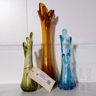 Quantity Three Retro Splash Form Glass Vases