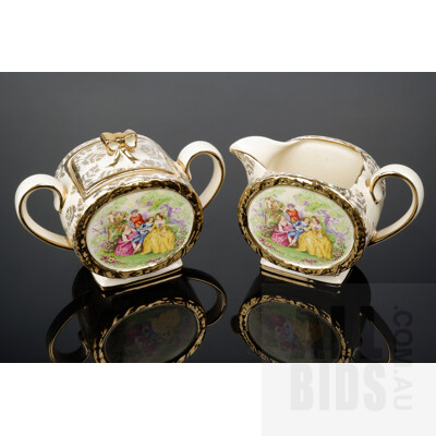 Vintage Sadler Crinoline Ladies Porcelain Lidded Sugar Bowl and Matching Jug