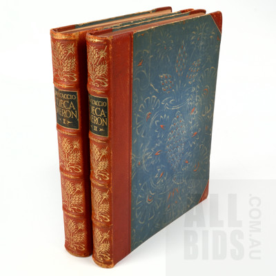 Antique Book, Giovanni Boccaccio, The Decameron, Verlag Nuefeld, Berlin, 1924, 2 Volume Quarter Bound Gilt Tooled Leather Hardcover