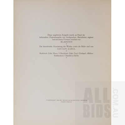 Antique Book, Giovanni Boccaccio, The Decameron, Verlag Nuefeld, Berlin, 1924, 2 Volume Quarter Bound Gilt Tooled Leather Hardcover