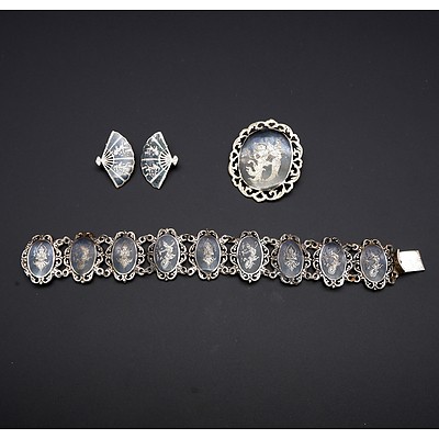 Vintage Siam Sterling Silver Brooch with Matching Bracelet and Earrings