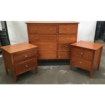 Stained Blue Diamond Furniture Solid Pine Tallboy And Two Bedside Cabinets