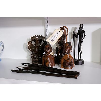 Assorted Eastern and African Figures and Carvings including Rosewood