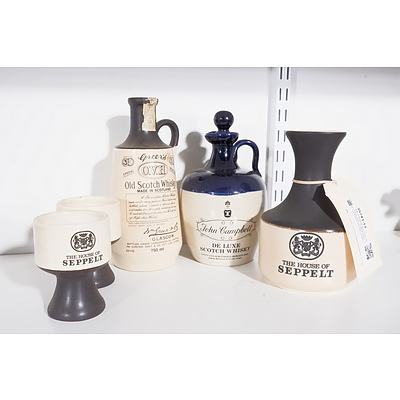John Campbell and Greers Whiskey Jugs, Seppelt Crockery Flagon and Two Goblets
