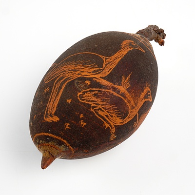 Vintage Indigenous Decorated Boab Nut with Emu and Kangaroo Motif