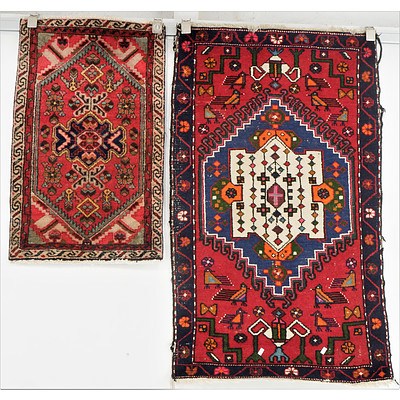 Small Persian Hand Knotted Hamadan Rug and Small Persian Qashqai Hand Knotted Rug