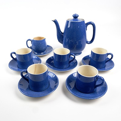 Vintage Moorcroft Pottery Blue Glazed Demitasse Coffee Set - 13 Pieces