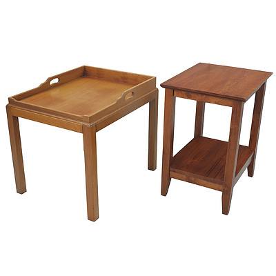 Vintage Luggage Table with Handled Sides and a Contemporary Timber Side Table (2)