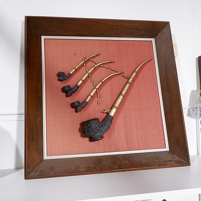 Framed Set of Four Replica Antique Opium Pipes