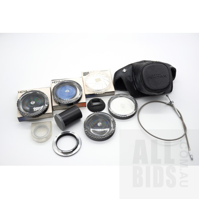 Four Vintage Asahi Pentax Lenses, Flash and Assorted Filters with Carry Case