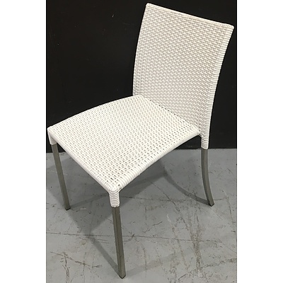 White Plastic Wicker Style Dining Chairs - Lot Of Six