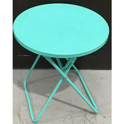 Faux Leather Woven Seat With Chromed Metal Framed , Teal Round Metal Occasional Table And Habitat Cotton Rug - Lot Of Four