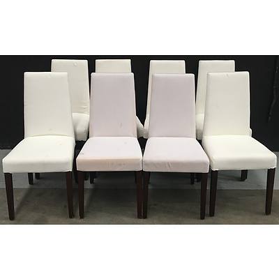 White Fabric Dining Chairs - Lot Of Eight