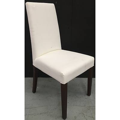 White Fabric Dining Chairs - Lot Of Eight
