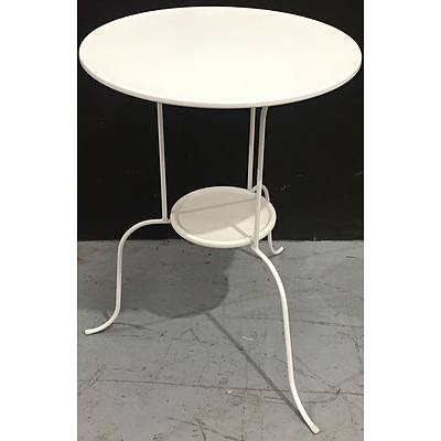 White Faux Leather Cushioned Dining Chairs And White Painted Metal Occasional Tables - Lot Of Five