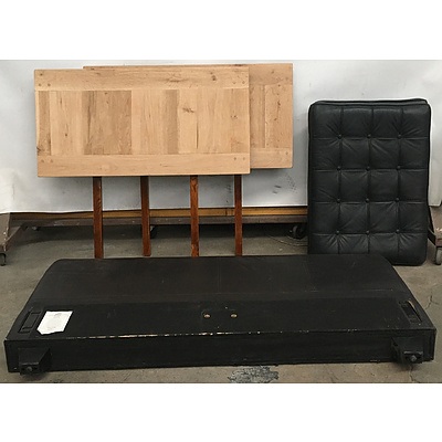 Solid Timber Single Bed Headboards, Fantastic Faux Leather Double Headboard, Large Faux Leather Cushions - Lot Of Five
