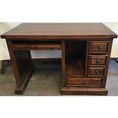 Solid Stained Finish Computer Desk And Small Dining Table - Lot Of Two