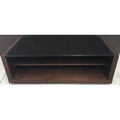 Solid Timber Smoked Glass Topped Entertainment Unit