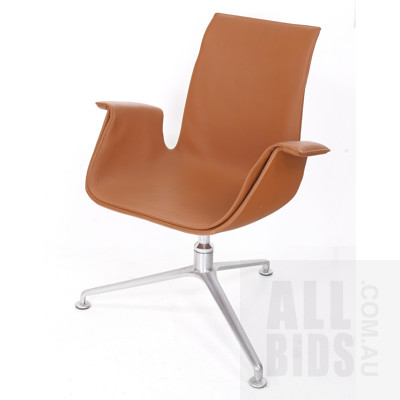 Walter Knoll Tan Leather FK 6725 Tulip Chair Designed by Jorgen Kastholm & Preben Fabricius