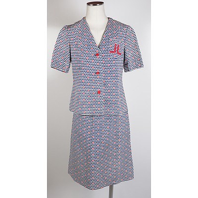 Vintage Lanvin Paris Cotton Drill Two Piece Summer Suit with Star Print, Straight Skirt and Leather Buttons