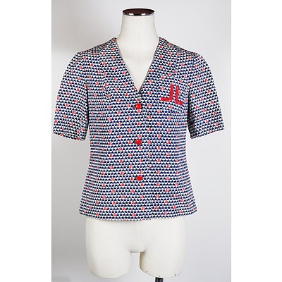 Vintage Lanvin Paris Cotton Drill Two Piece Summer Suit with Star Print, Straight Skirt and Leather Buttons