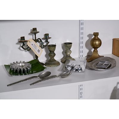 Assorted Vintage Brass and Copper Wares, Scandinavian Salad Server Set and Metal Decorator Pieces