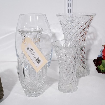 Four Large Vintage Vases - Two Cut Crystal and Two Glass