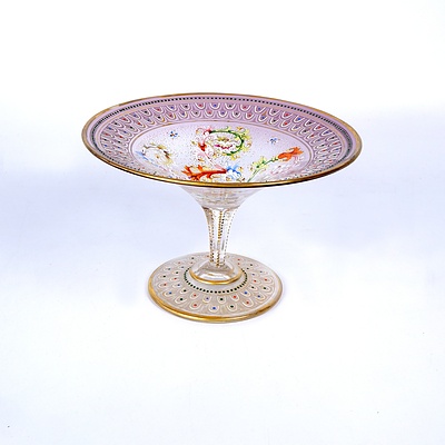 Antique European Hand Blown, Gilt and Enamel Crystal Comport, Late 19th Century