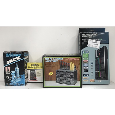 Bottle Jack, Fastener Set, Multimeter and AV Powercentre