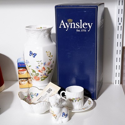 Assorted Aynsley 'Cottage Garden' Porcelain Pieces including Boxed Vase