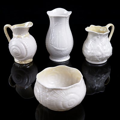Vintage Belleek Porcelain - Jugs, Vase and Dish