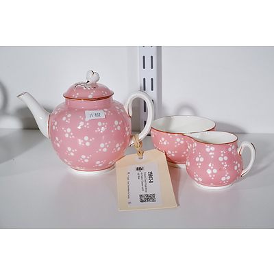 Pink and Cream Royal Worcester Teapot, Creamer and Sugar Bowl