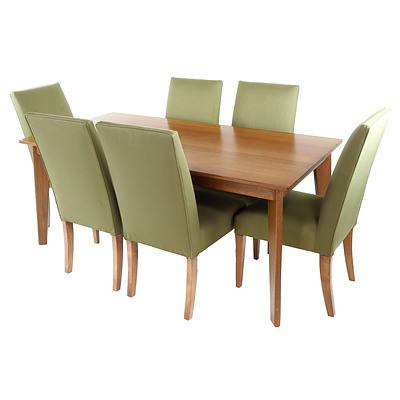 Solid Victorian Ash Dining Table with Six Fabric Upholstered Chairs